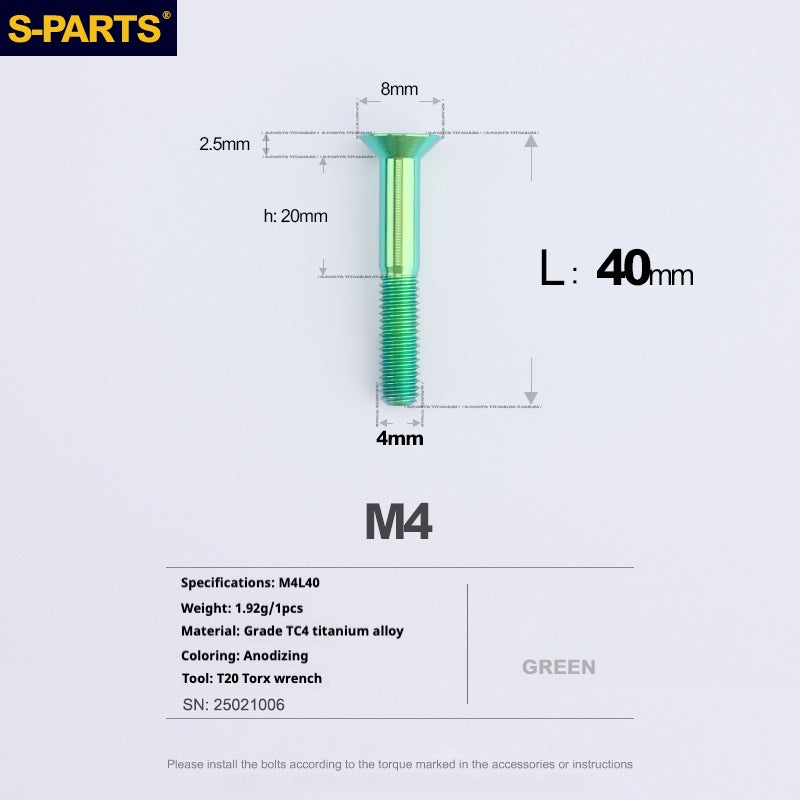 Tornillos de titanio de cabeza avellanada serie M4 L08-45 mm de SPARTS
