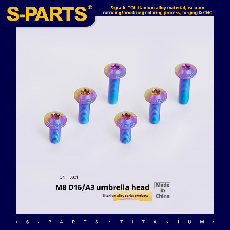 Tornillos de titanio SPARTS A3 para motocicletas y automóviles, serie Umbrella Head M8 L15-50 mm D16