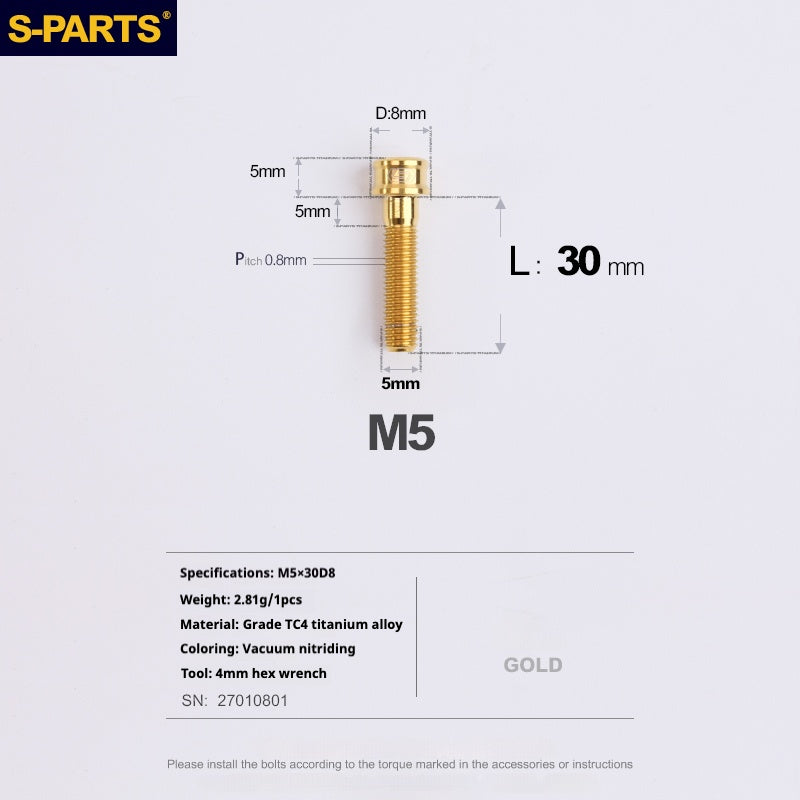 S-PARTS Vis en alliage de titane M5x10-35mm à tête cylindrique, ultra légère