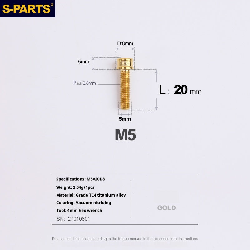 S-PARTS Vis en alliage de titane M5x10-35mm à tête cylindrique, ultra légère