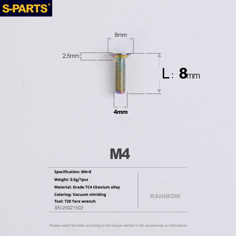Tornillos de titanio de cabeza avellanada serie M4 L08-45 mm de SPARTS