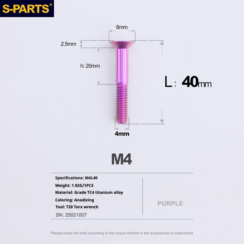 Tornillos de titanio de cabeza avellanada serie M4 L08-45 mm de SPARTS