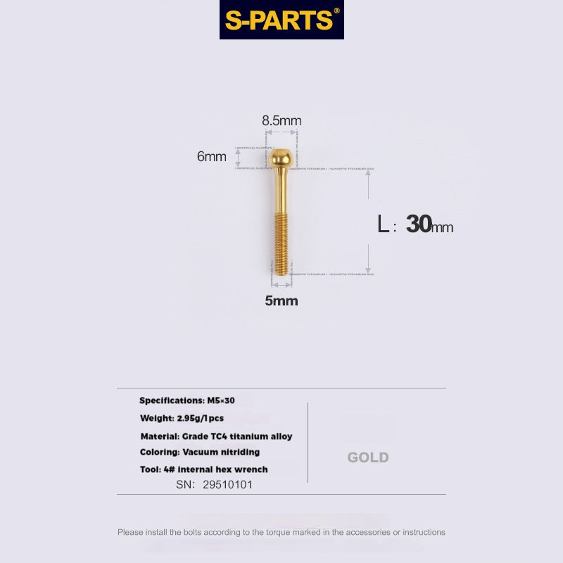 S-PARTS M5 x 30/35/40/47mm 티타늄 볼트 & 배럴 너트 & 와셔 나사 자전거 시트포스트용