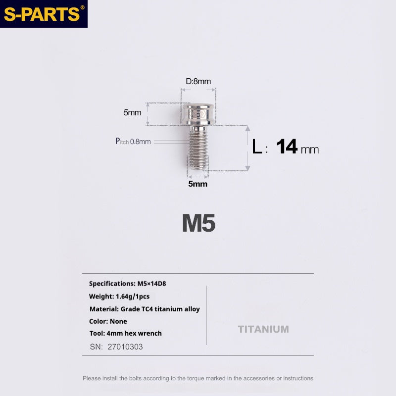 S-PARTS Vis en alliage de titane M5x10-35mm à tête cylindrique, ultra légère