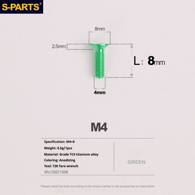 Tornillos de titanio de cabeza avellanada serie M4 L08-45 mm de SPARTS
