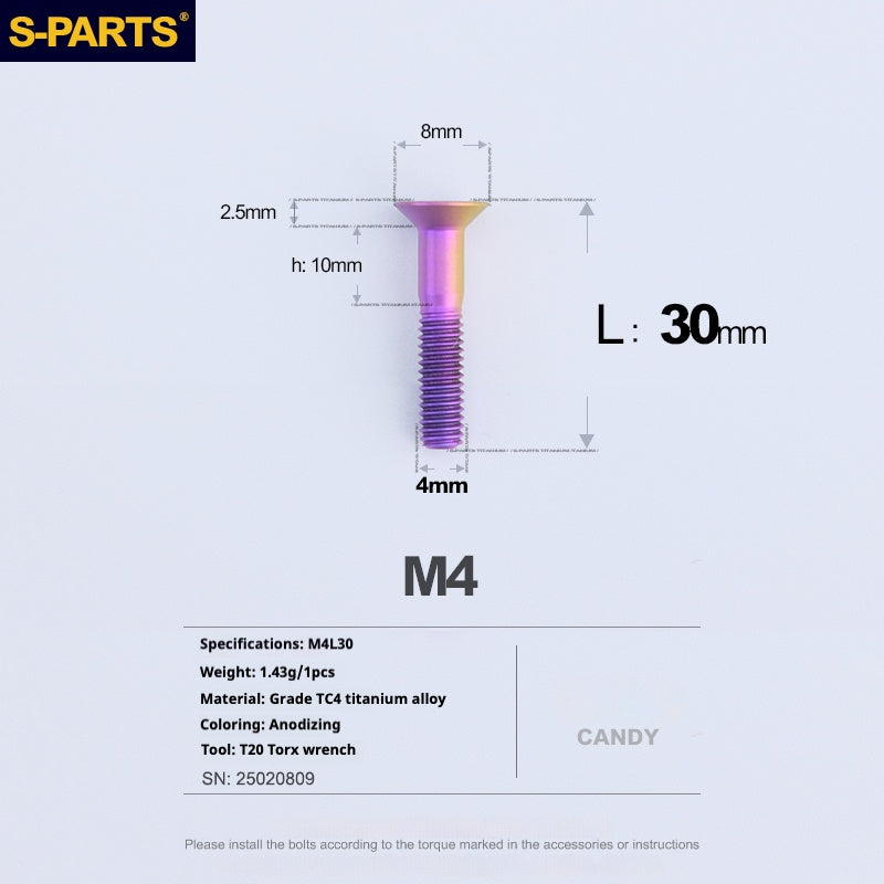 Tornillos de titanio de cabeza avellanada serie M4 L08-45 mm de SPARTS