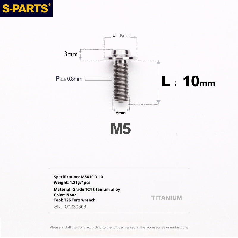 S-PARTS A3 Cabeza de paraguas M5 L06-55 mm D10 Tornillo de titanio para motocicleta y vehículo eléctrico