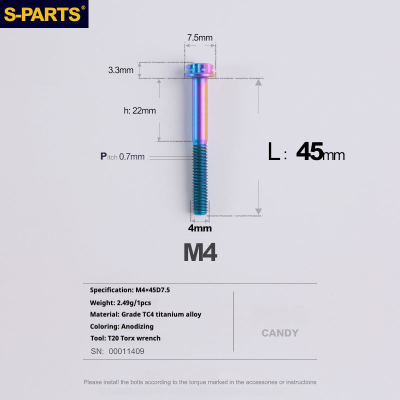 S-PARTS A3 Gold M4 Aleación de titanio Piezas estándar Tornillo para vehículo eléctrico Motocicleta Coche