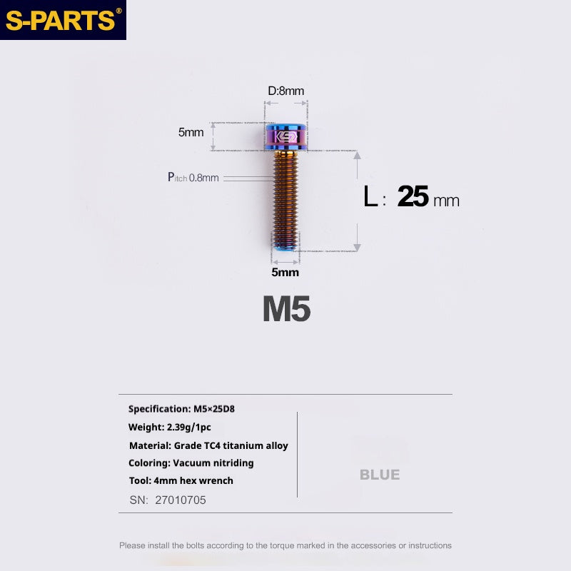 S-PARTS Vis en alliage de titane M5x10-35mm à tête cylindrique, ultra légère