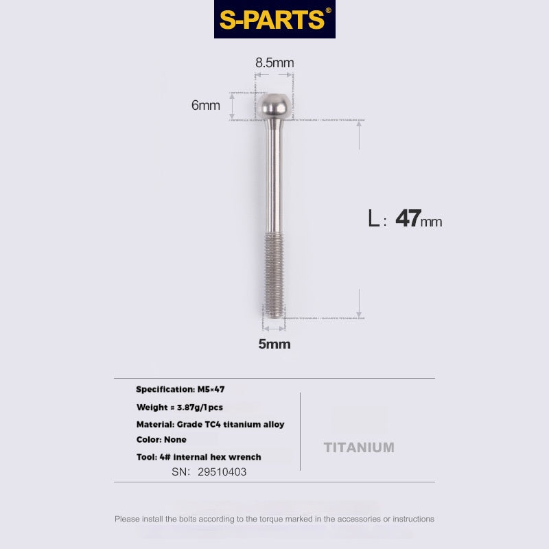 S-PARTS M5 x 30/35/40/47mm 티타늄 볼트 & 배럴 너트 & 와셔 나사 자전거 시트포스트용