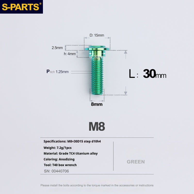 Tornillos de titanio verde M8 para motocicletas y automóviles SPARTS A3 Umbrella Head Step Series