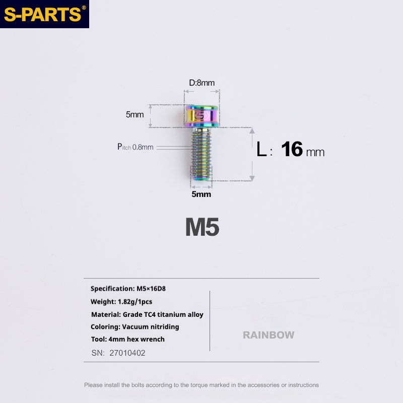 S-PARTS Vis en alliage de titane M5x10-35mm à tête cylindrique, ultra légère