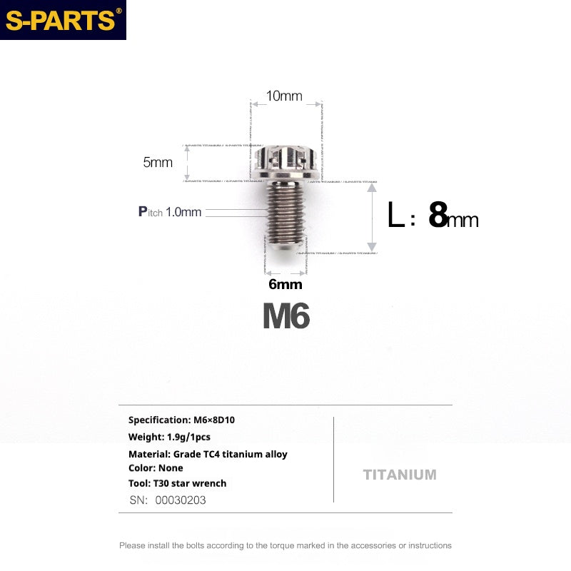 SPARTS A3 Série M6 L08-120mm Vis Titane Couleur Titane Moto Auto