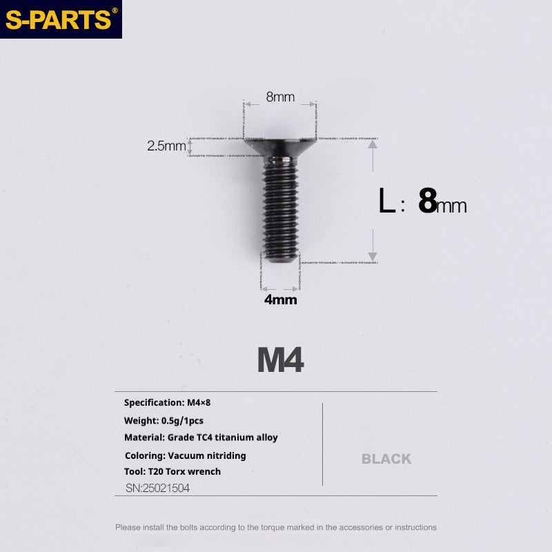 Tornillos de titanio de cabeza avellanada serie M4 L08-45 mm de SPARTS