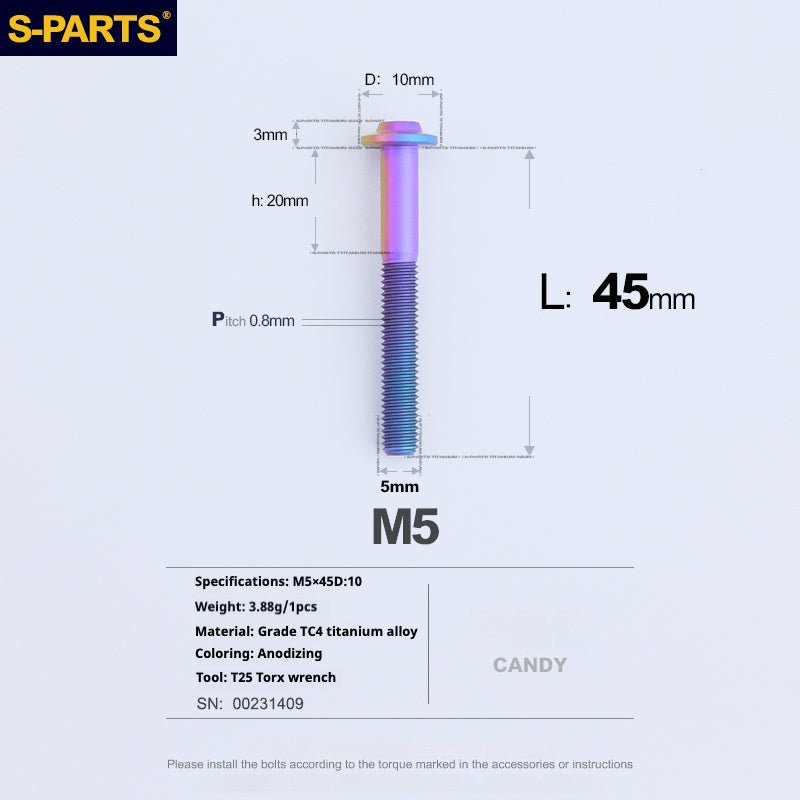 S-PARTS A3 Cabeza de paraguas M5 L06-55 mm D10 Tornillo de titanio para motocicleta y vehículo eléctrico
