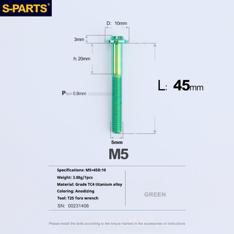 S-PARTS A3 Cabeza de paraguas M5 L06-55 mm D10 Tornillo de titanio para motocicleta y vehículo eléctrico