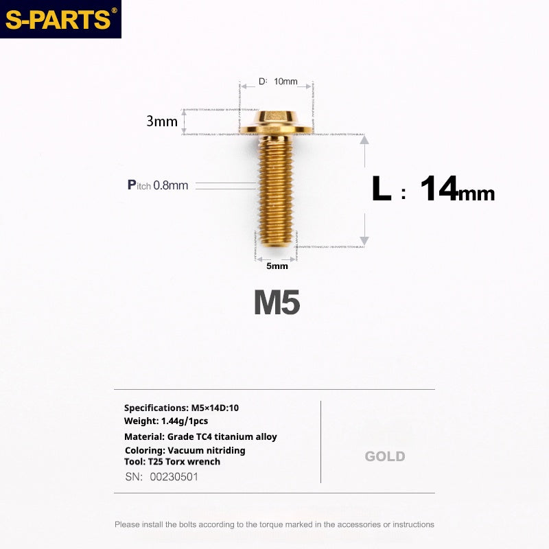 S-PARTS A3 Cabeza de paraguas M5 L06-55 mm D10 Tornillo de titanio para motocicleta y vehículo eléctrico