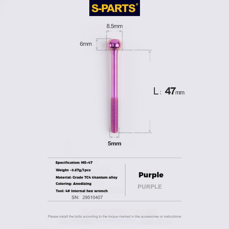 S-PARTS M5 x 30/35/40/47mm 티타늄 볼트 & 배럴 너트 & 와셔 나사 자전거 시트포스트용