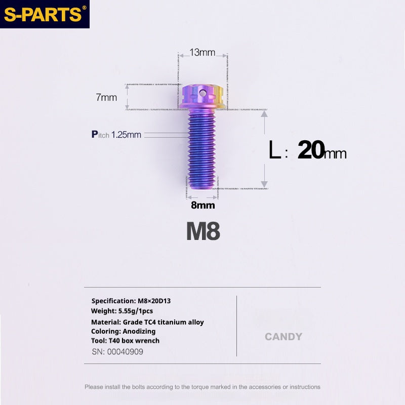 SPARTS A3 Serie M8 L10-120mm Viti in titanio color caramella per motociclette e auto