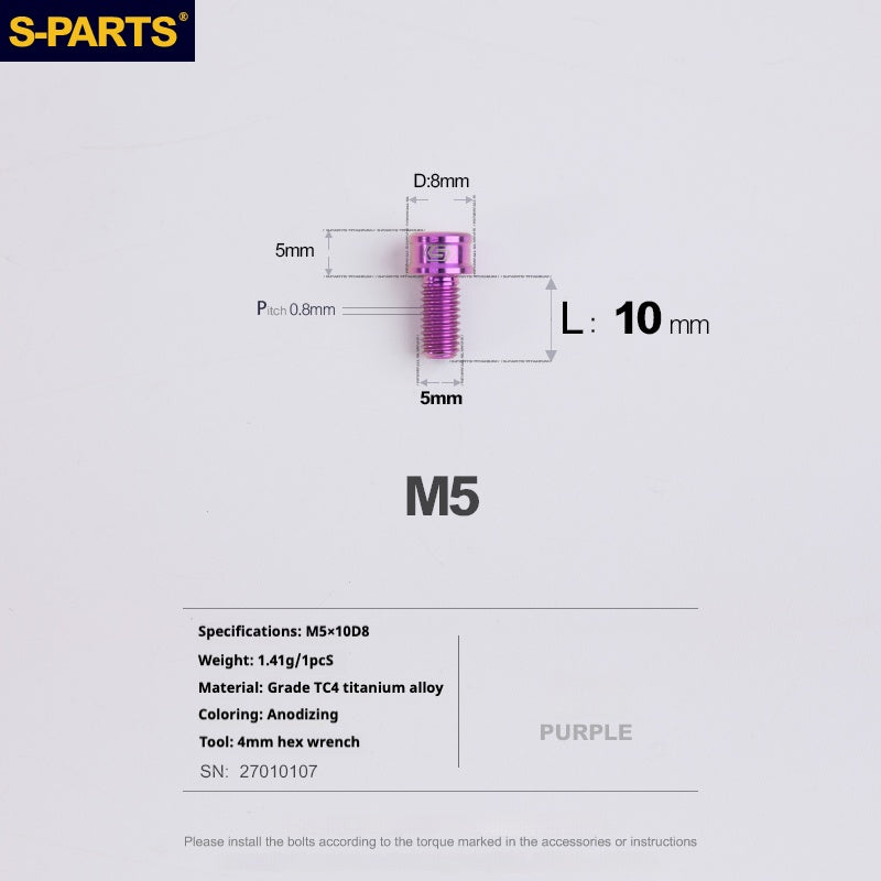 S-PARTS Vis en alliage de titane M5x10-35mm à tête cylindrique, ultra légère