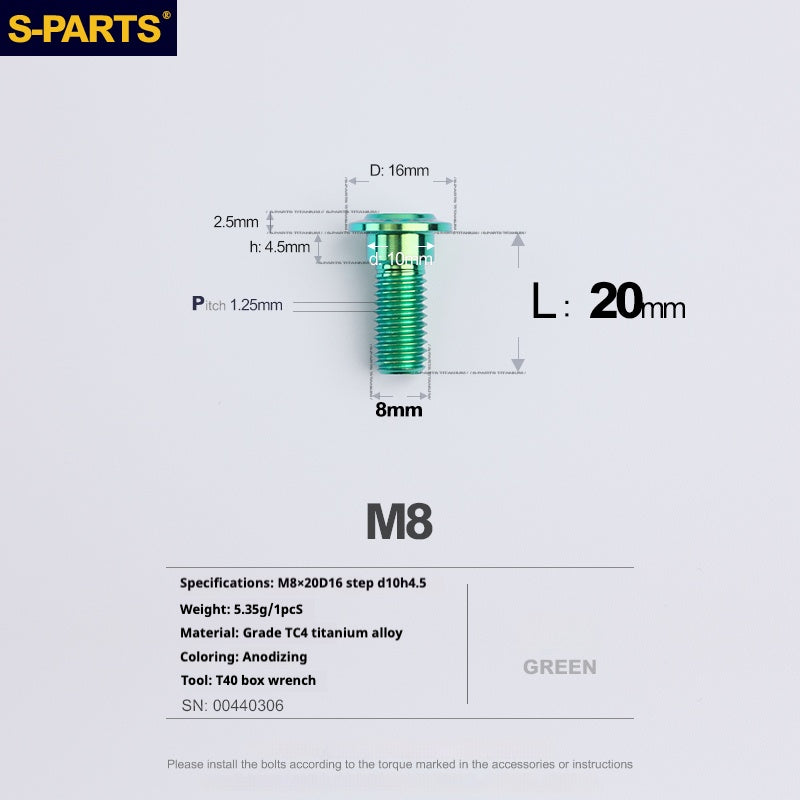 Tornillos de titanio verde M8 para motocicletas y automóviles SPARTS A3 Umbrella Head Step Series