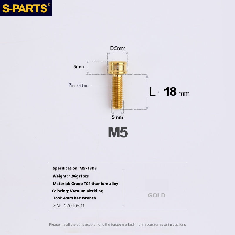 S-PARTS Vis en alliage de titane M5x10-35mm à tête cylindrique, ultra légère