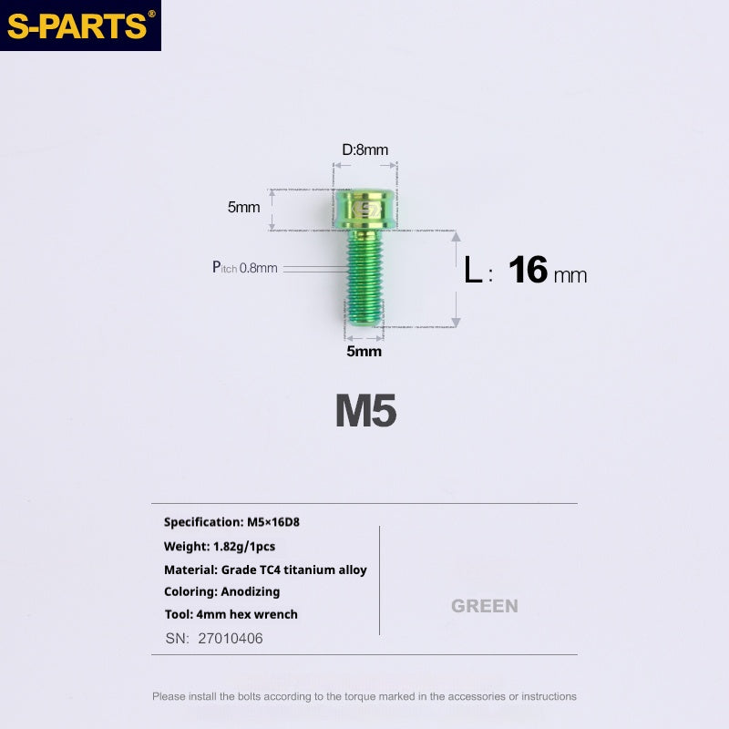 S-PARTS Vis en alliage de titane M5x10-35mm à tête cylindrique, ultra légère