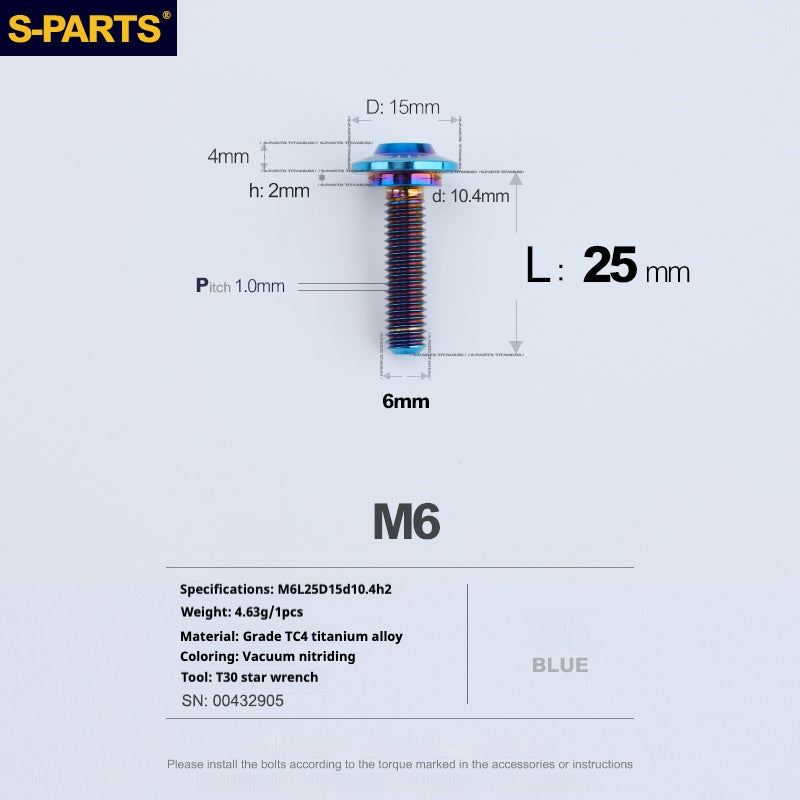Tornillos de titanio azul M6 para cabezal de paraguas SPARTS A3 para motocicleta y automóvil
