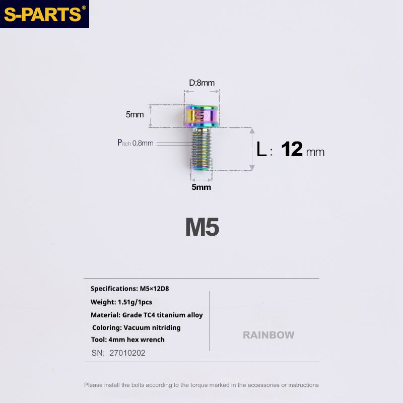 S-PARTS Vis en alliage de titane M5x10-35mm à tête cylindrique, ultra légère