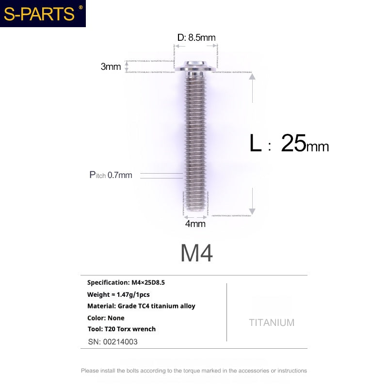 SPARTS A3 Serie testa ombrello M4 L06-35mm D8.5 Viti in titanio per motociclette e auto