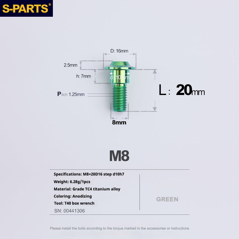 Tornillos de titanio verde M8 para motocicletas y automóviles SPARTS A3 Umbrella Head Step Series