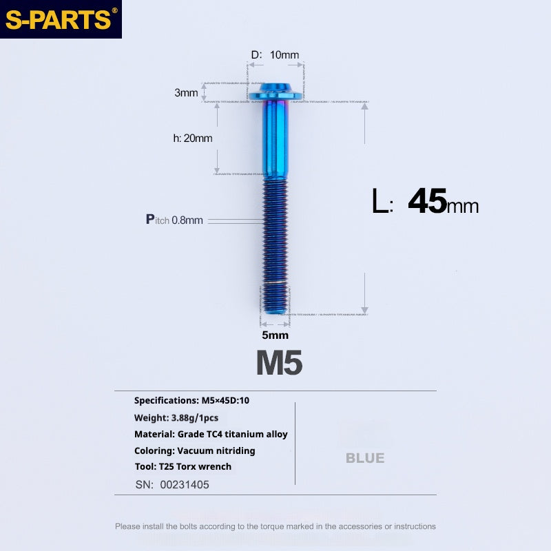 S-PARTS A3 Cabeza de paraguas M5 L06-55 mm D10 Tornillo de titanio para motocicleta y vehículo eléctrico