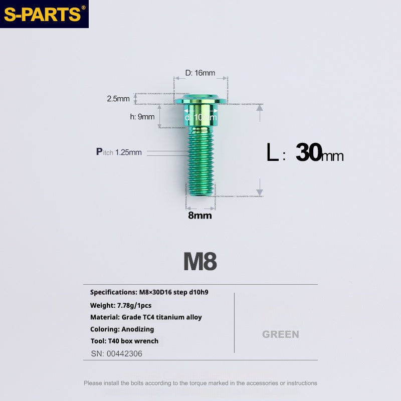 Tornillos de titanio verde M8 para motocicletas y automóviles SPARTS A3 Umbrella Head Step Series