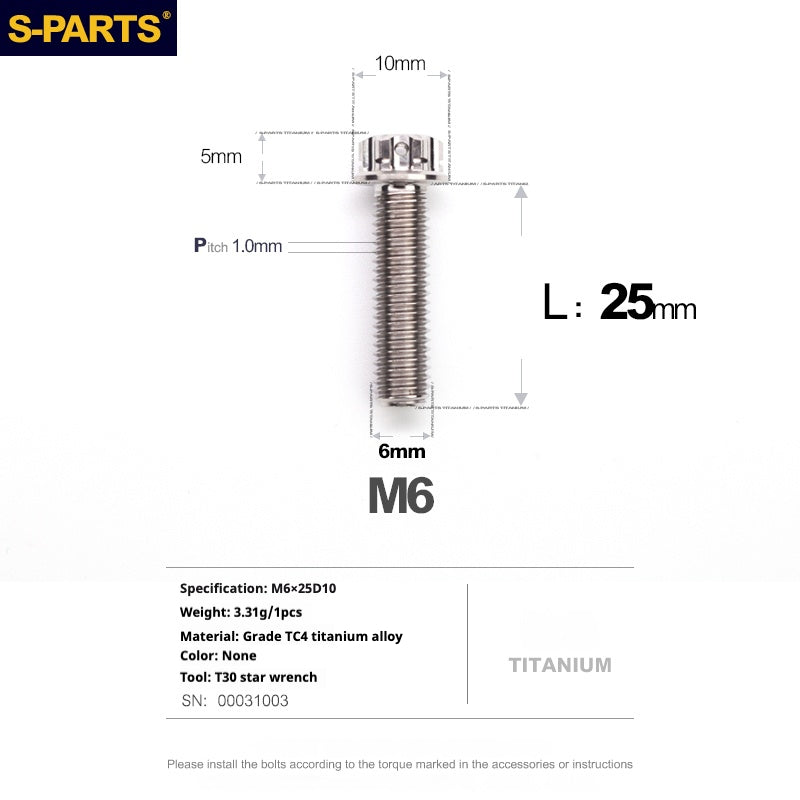 SPARTS A3 Série M6 L08-120mm Vis Titane Couleur Titane Moto Auto