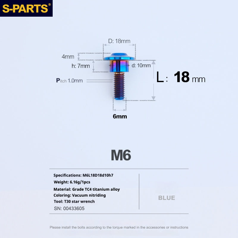 Tornillos de titanio azul M6 para cabezal de paraguas SPARTS A3 para motocicleta y automóvil