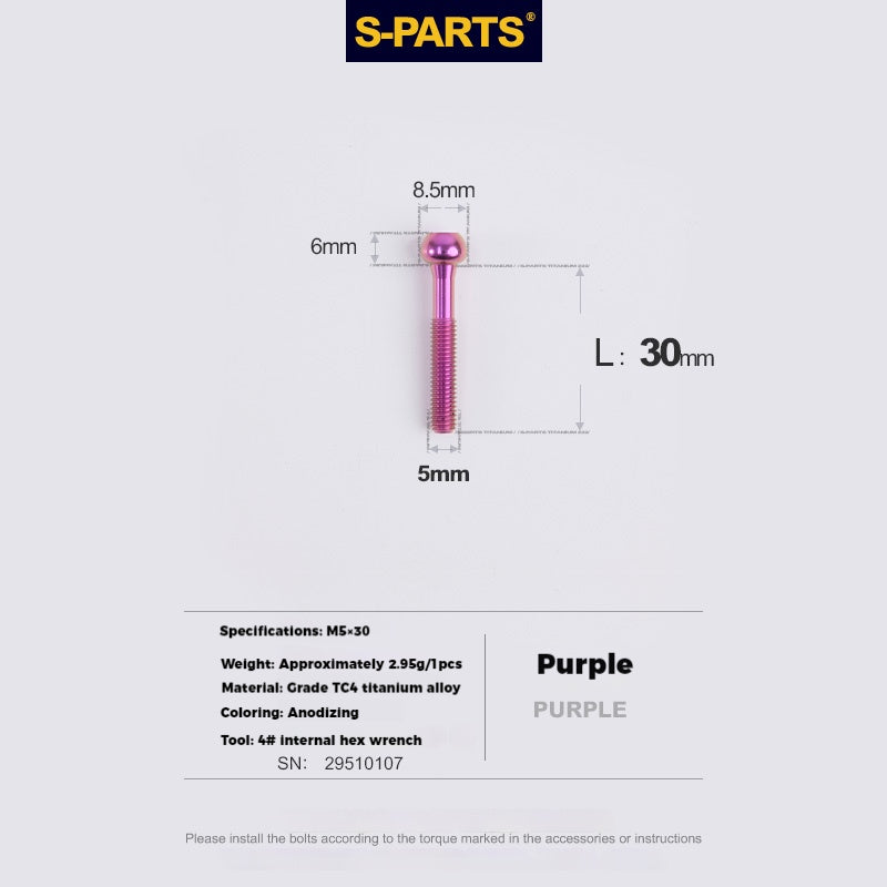 S-PARTS M5 x 30/35/40/47mm 티타늄 볼트 & 배럴 너트 & 와셔 나사 자전거 시트포스트용