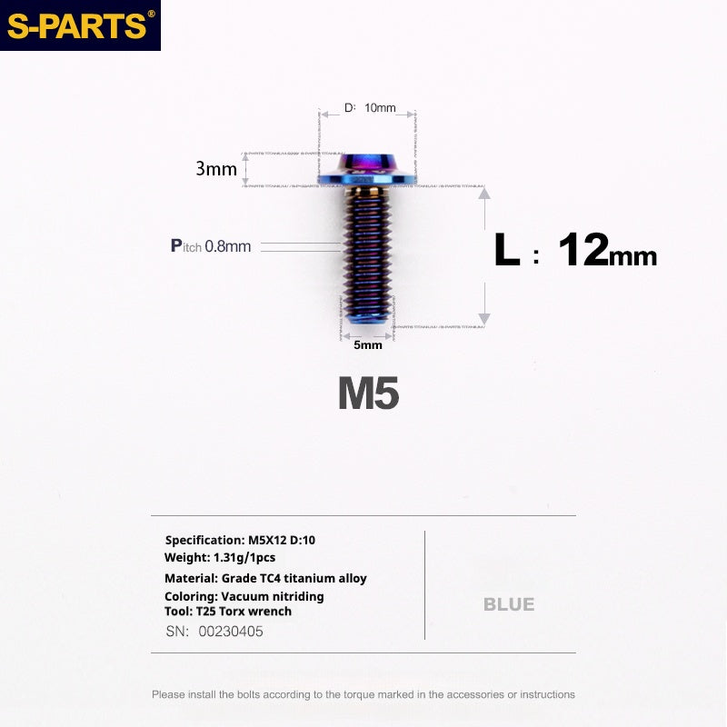 S-PARTS A3 Cabeza de paraguas M5 L06-55 mm D10 Tornillo de titanio para motocicleta y vehículo eléctrico