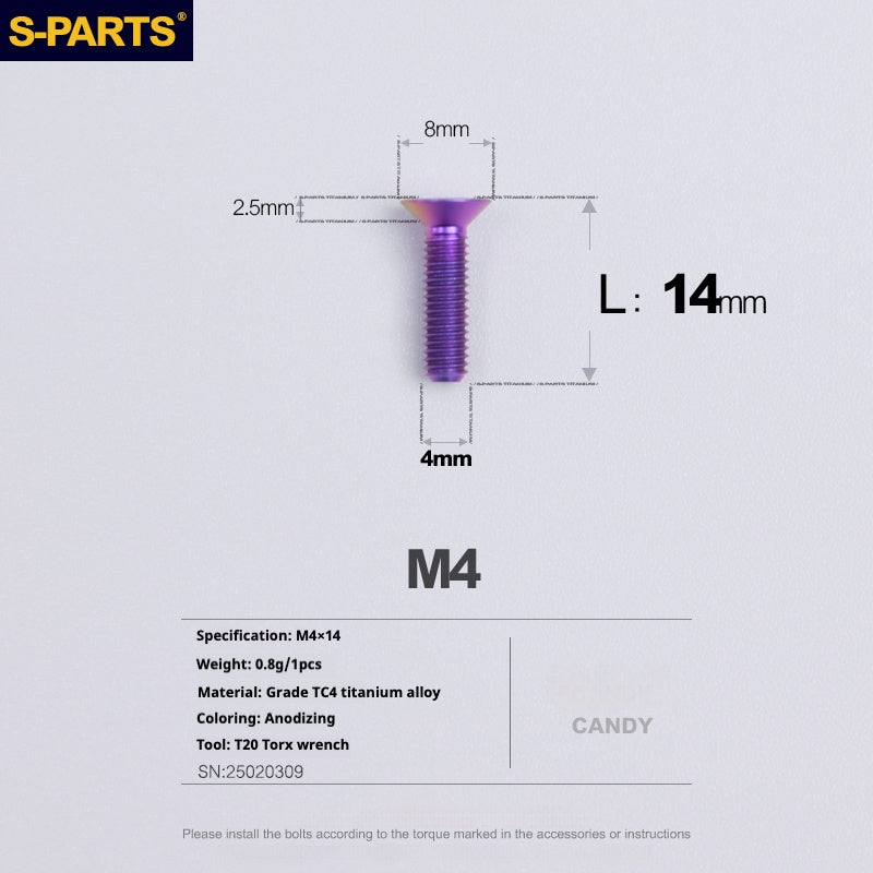Tornillos de titanio de cabeza avellanada serie M4 L08-45 mm de SPARTS