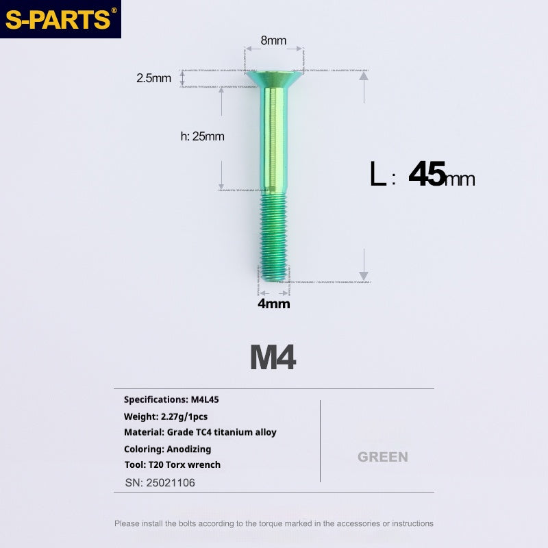 Tornillos de titanio de cabeza avellanada serie M4 L08-45 mm de SPARTS