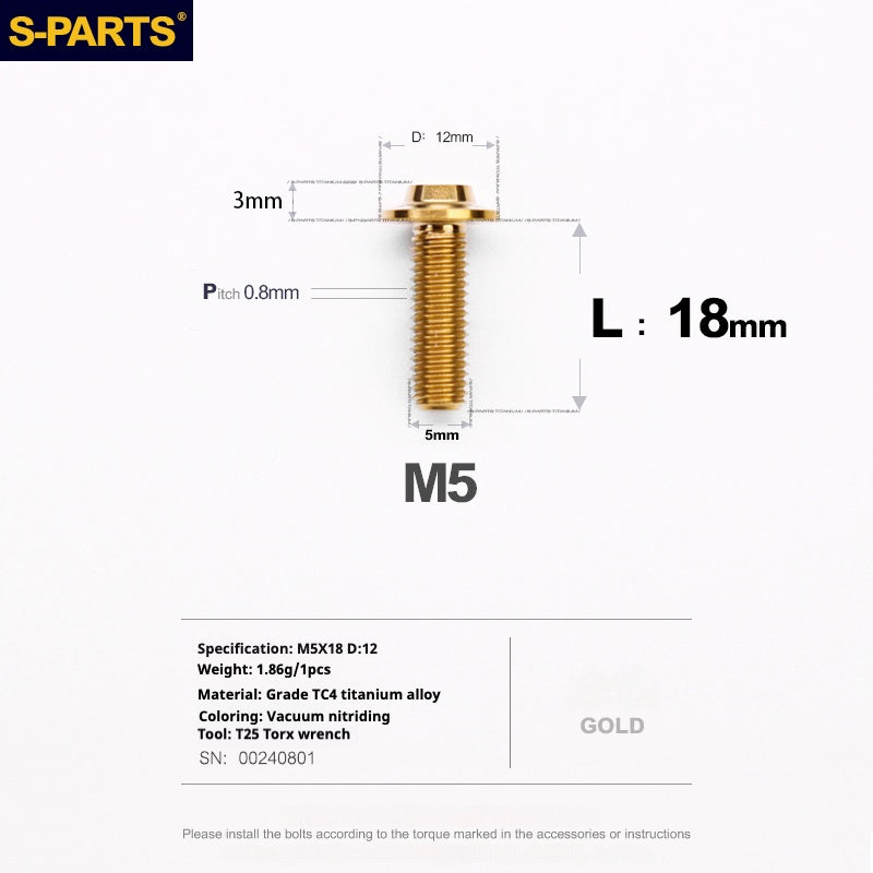 S-PARTS M5 10-30MM Motocicleta Vehículo Eléctrico A3 Nuevo Cabezal de Paraguas Tornillo de Aleación de Titanio D12