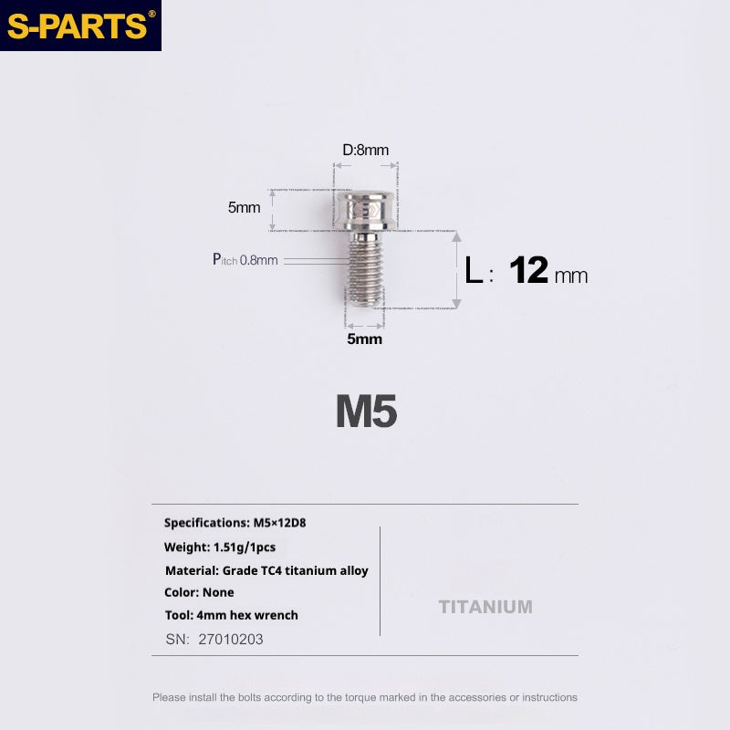 S-PARTS Vis en alliage de titane M5x10-35mm à tête cylindrique, ultra légère