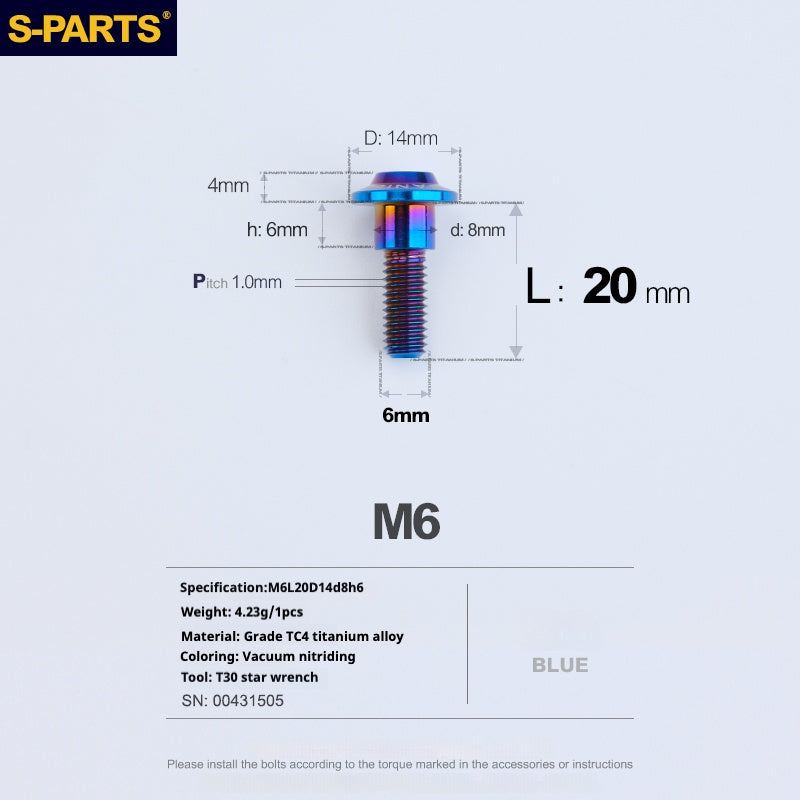 Tornillos de titanio azul M6 para cabezal de paraguas SPARTS A3 para motocicleta y automóvil