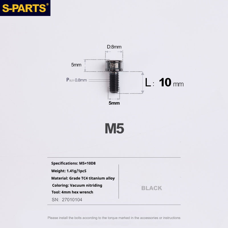 S-PARTS Vis en alliage de titane M5x10-35mm à tête cylindrique, ultra légère