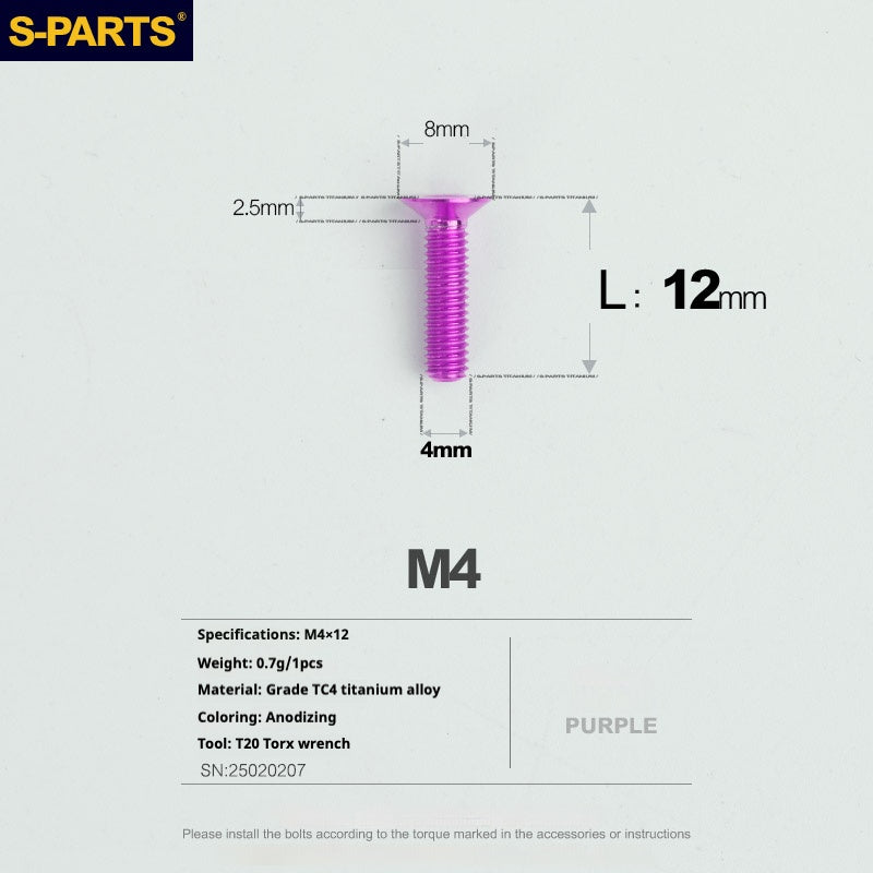 Tornillos de titanio de cabeza avellanada serie M4 L08-45 mm de SPARTS