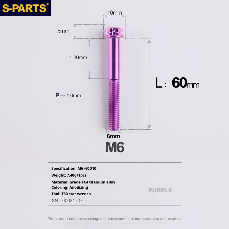 Vis SPART A3 M6 L08-120mm Titane Violet pour Moto et Auto