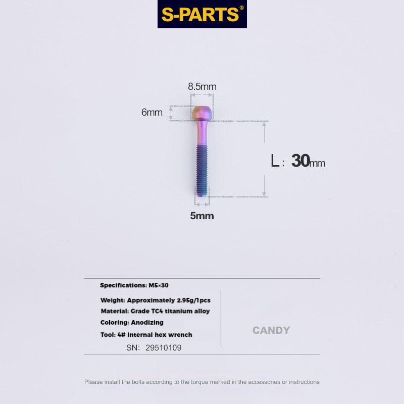 S-PARTS M5 x 30/35/40/47mm 티타늄 볼트 & 배럴 너트 & 와셔 나사 자전거 시트포스트용