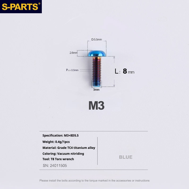 S-PARTS  mountain road bike  Titanium alloy screw M3*6/8/10/12/15 mm umbrella head screw