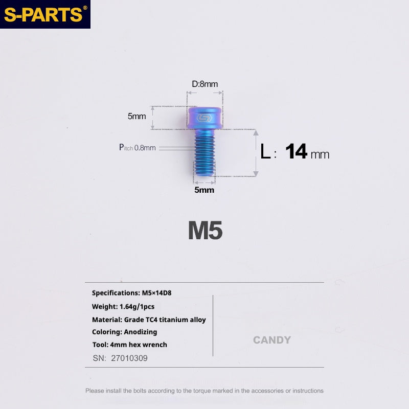 S-PARTS Vis en alliage de titane M5x10-35mm à tête cylindrique, ultra légère