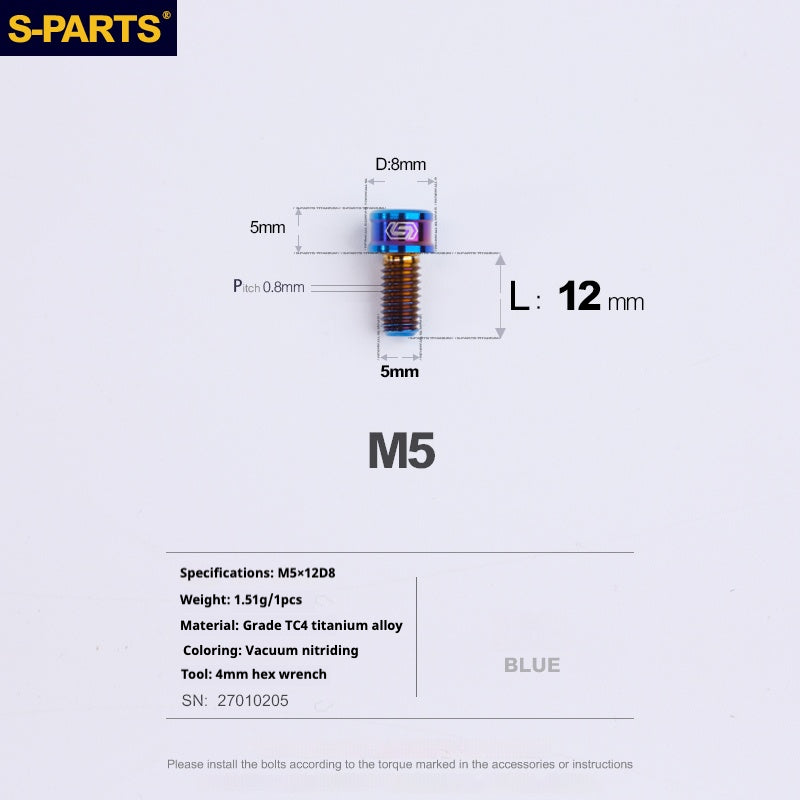 S-PARTS Vis en alliage de titane M5x10-35mm à tête cylindrique, ultra légère