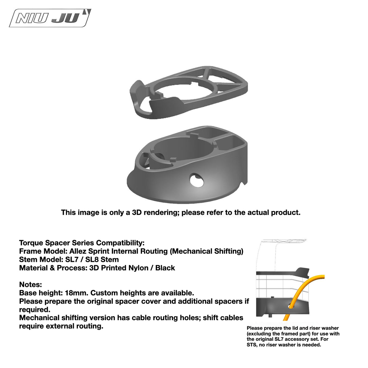 NIUJU Specialized Allez Sprint Headset Adapter Spacer – SL7 / THM Stem Compatible Custom Upgrade